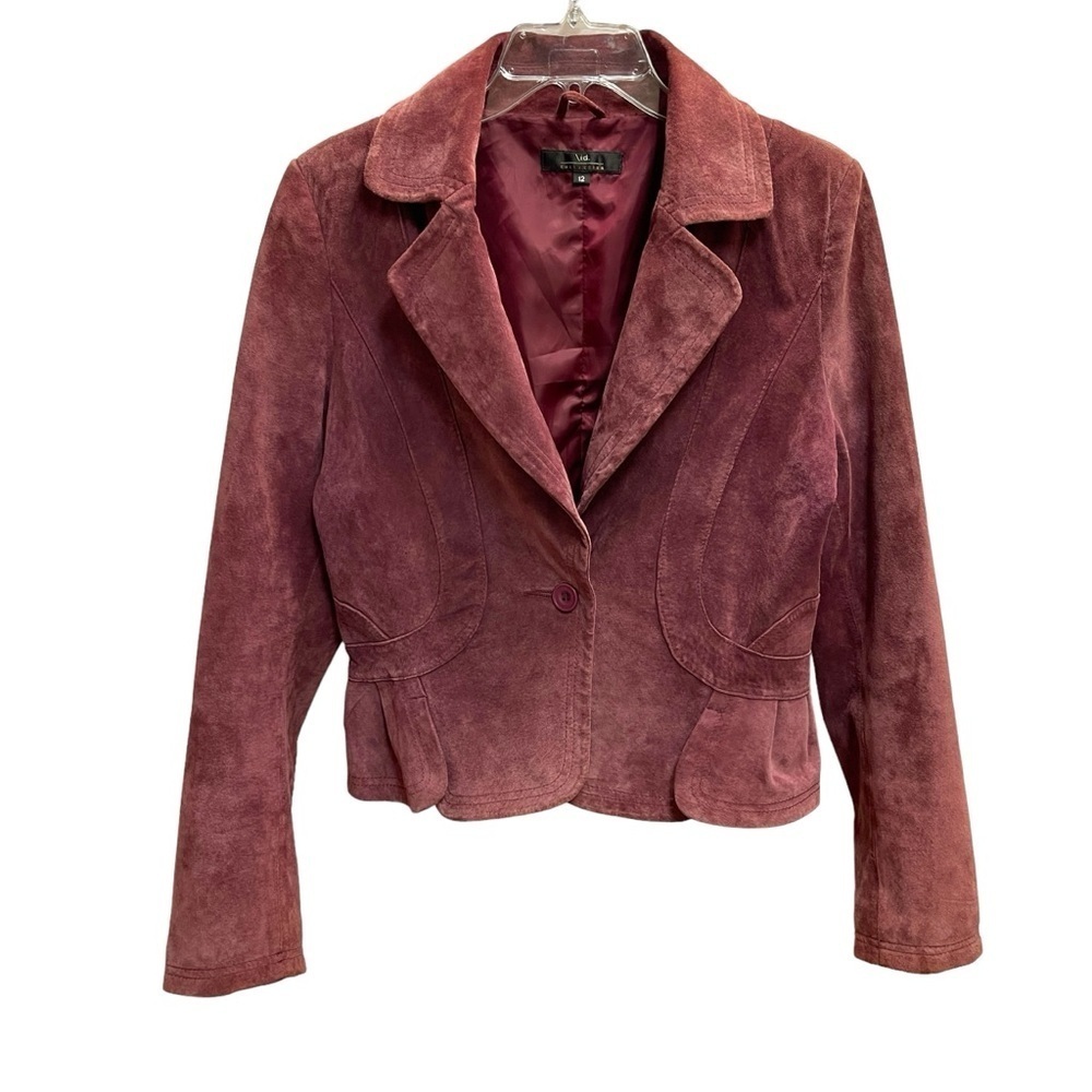 Vid Collection Leather jacket size 12 pink boysenberry colour suede peplum
